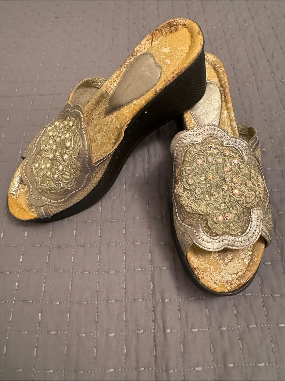 Dezario Silver Embellished Wedge Slide Sandals - Women's